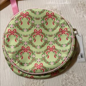 Stoney Clover Lane Green and Pink Wreath Cosmetic Bag